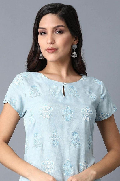 Light Blue Printed kurta - wforwoman