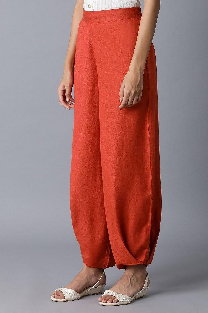 Apricot Orange Solid Pleated Carrot Pants - wforwoman