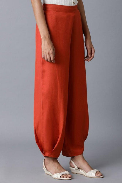 Apricot Orange Solid Pleated Carrot Pants - wforwoman