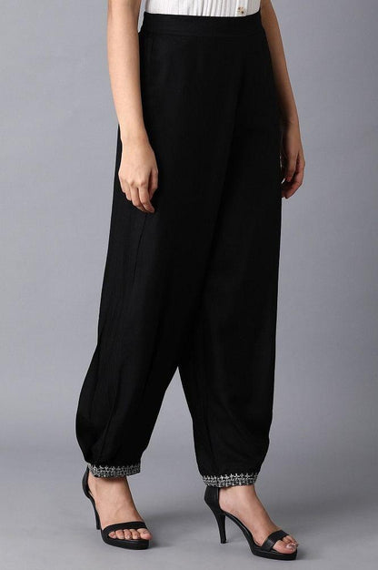 Jet Black Embroidered Carrot Pants - wforwoman
