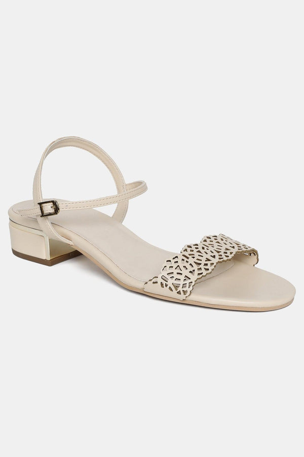 Ecru Almond Toe Laser Cut Block Heel-WRuby