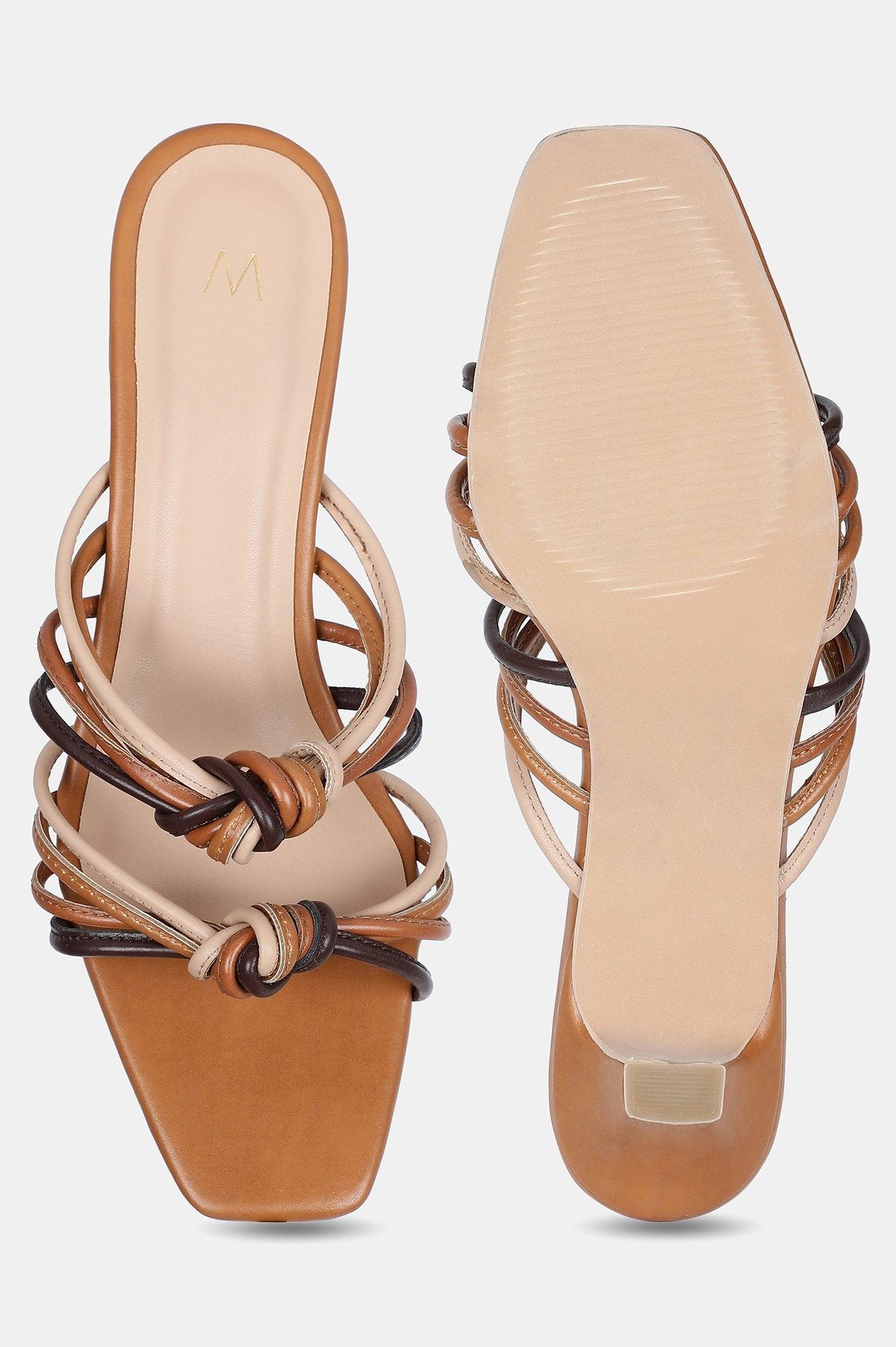 Tan Multi Square Toe Solid Kitten Heel - WMAISIE - wforwoman