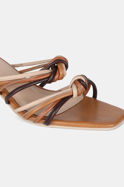 Tan Multi Square Toe Solid Kitten Heel - WMAISIE - wforwoman