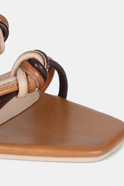 Tan Multi Square Toe Solid Kitten Heel - WMAISIE - wforwoman