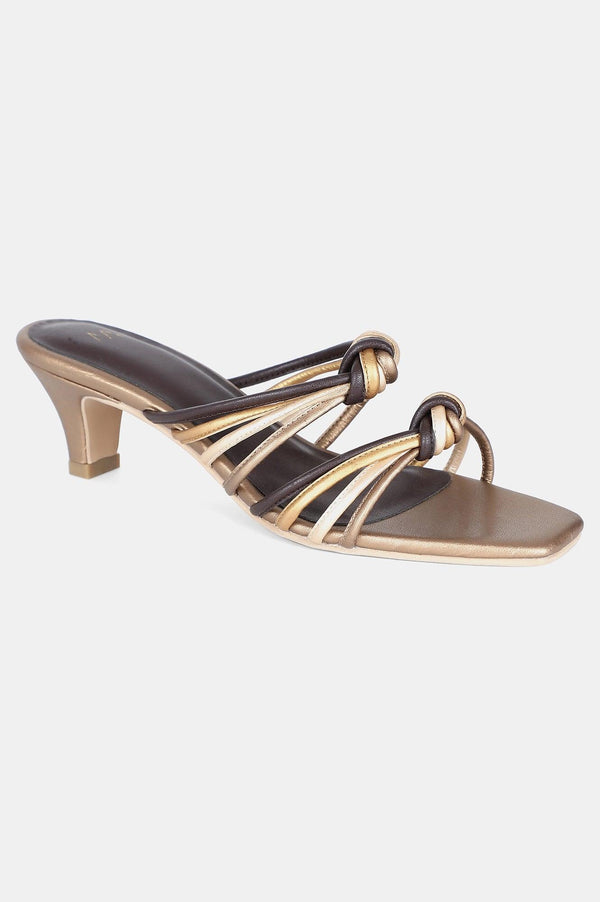 Gold Multi Square Toe Solid Kitten Heel - WMAISIE