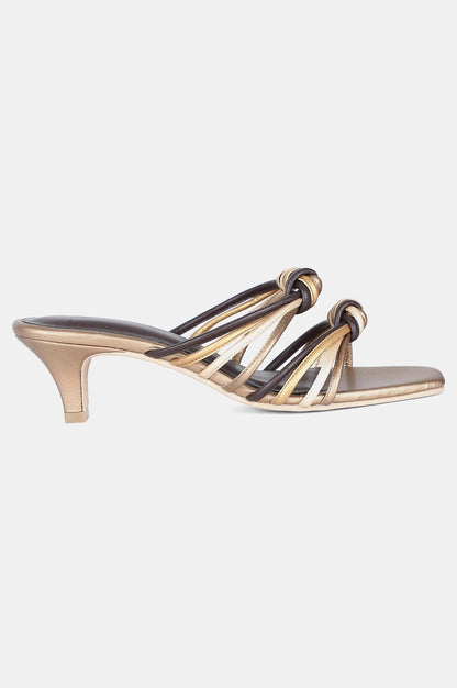 Gold Multi Square Toe Solid Kitten Heel - WMAISIE - wforwoman