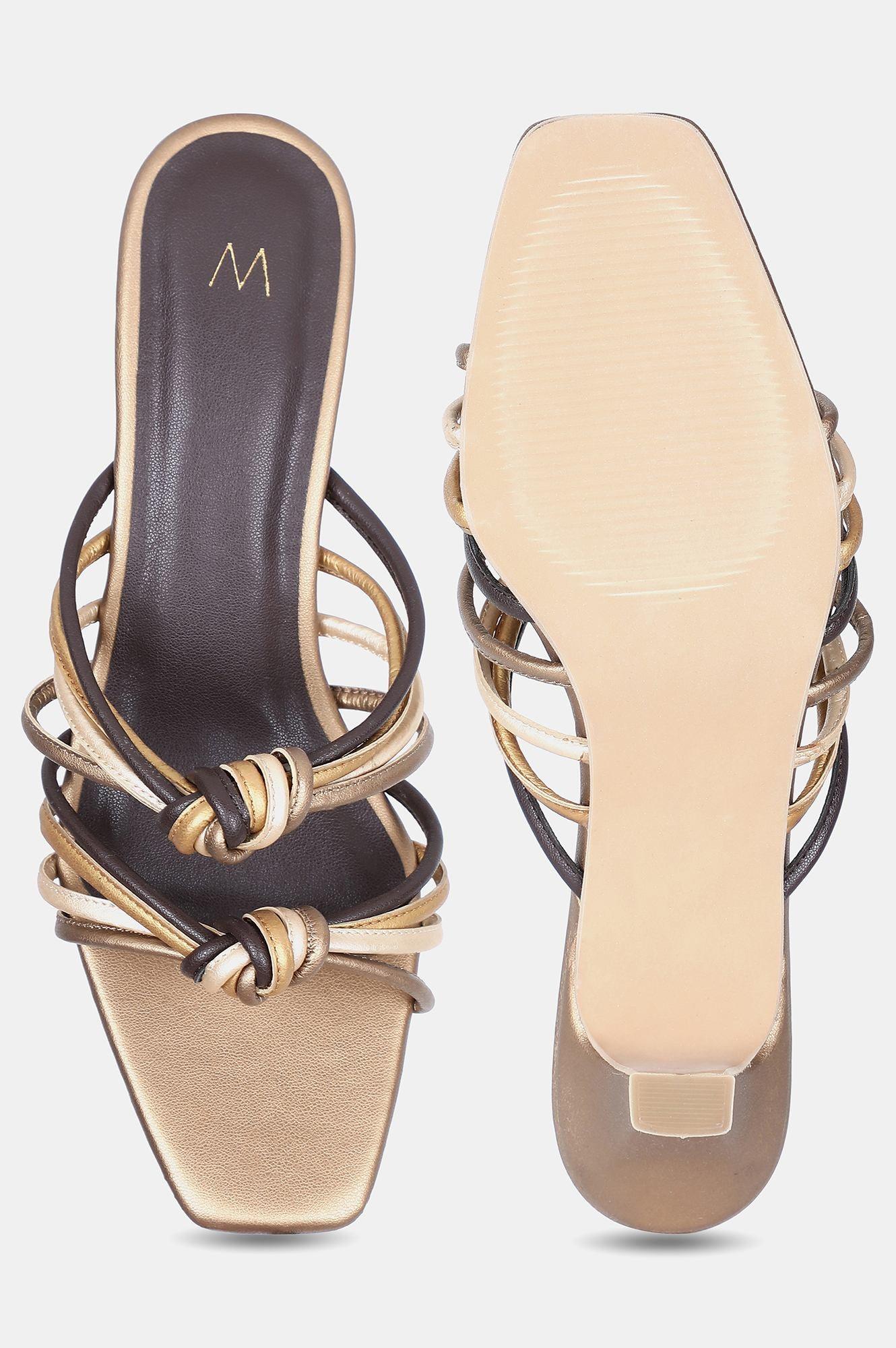 Gold Multi Square Toe Solid Kitten Heel - WMAISIE - wforwoman