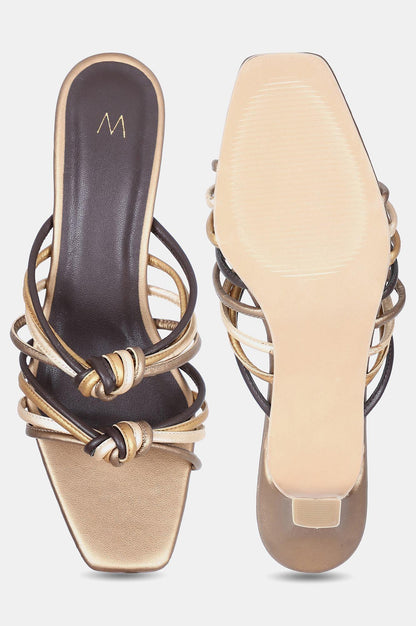 Gold Multi Square Toe Solid Kitten Heel - WMAISIE - wforwoman