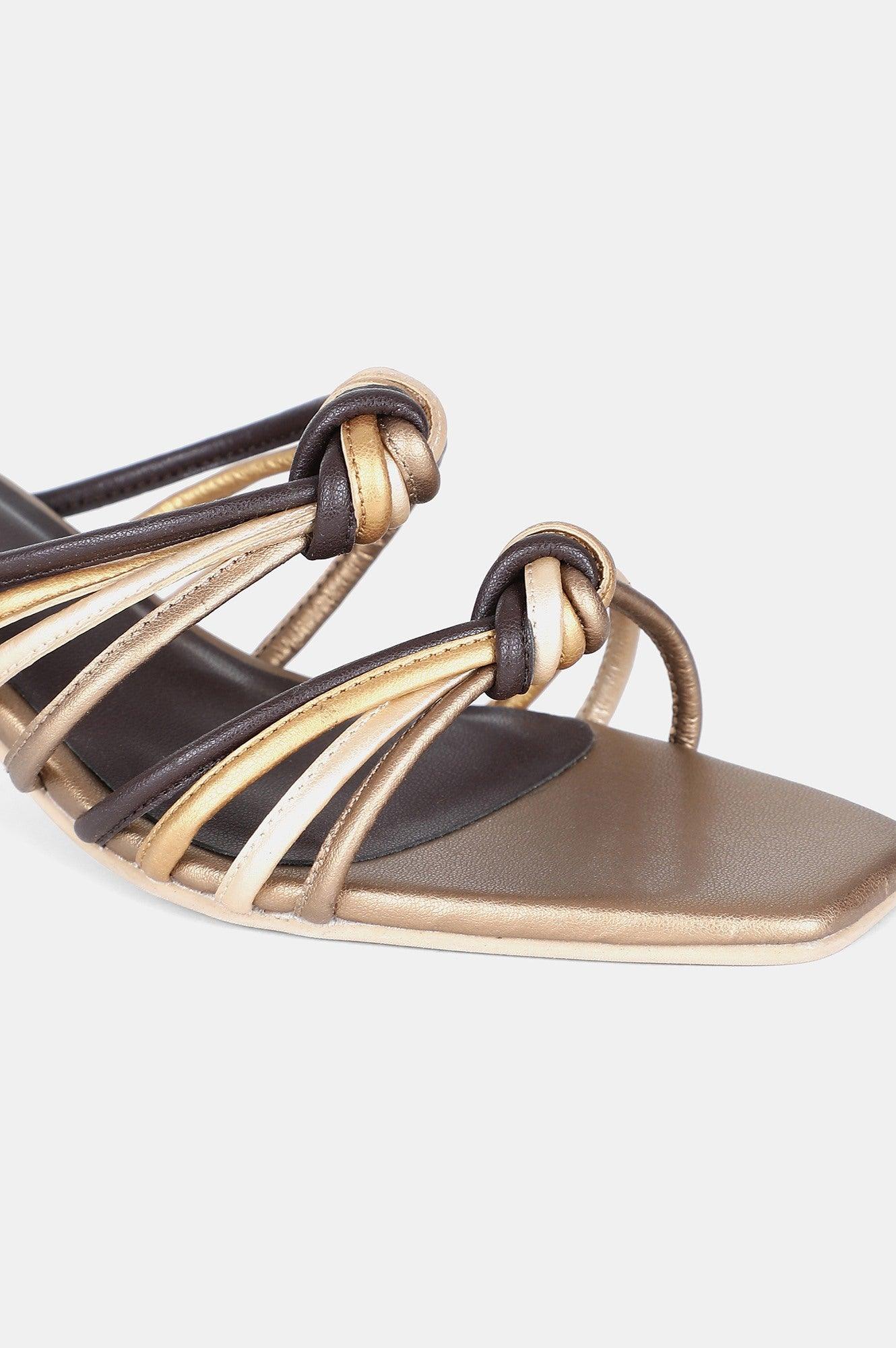 Gold Multi Square Toe Solid Kitten Heel - WMAISIE - wforwoman
