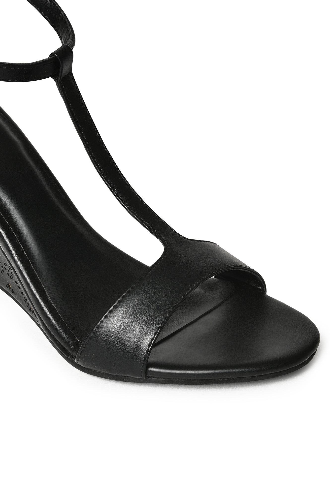 Black Almond Toe Laser Cut Wedge-Wgracie - wforwoman