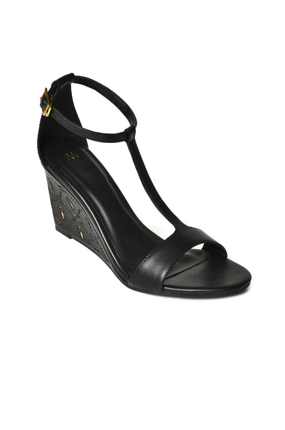 Black Almond Toe Laser Cut Wedge-Wgracie - wforwoman