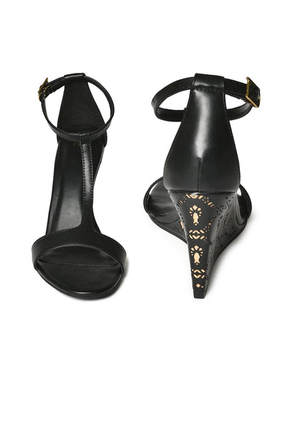 Black Almond Toe Laser Cut Wedge-Wgracie - wforwoman