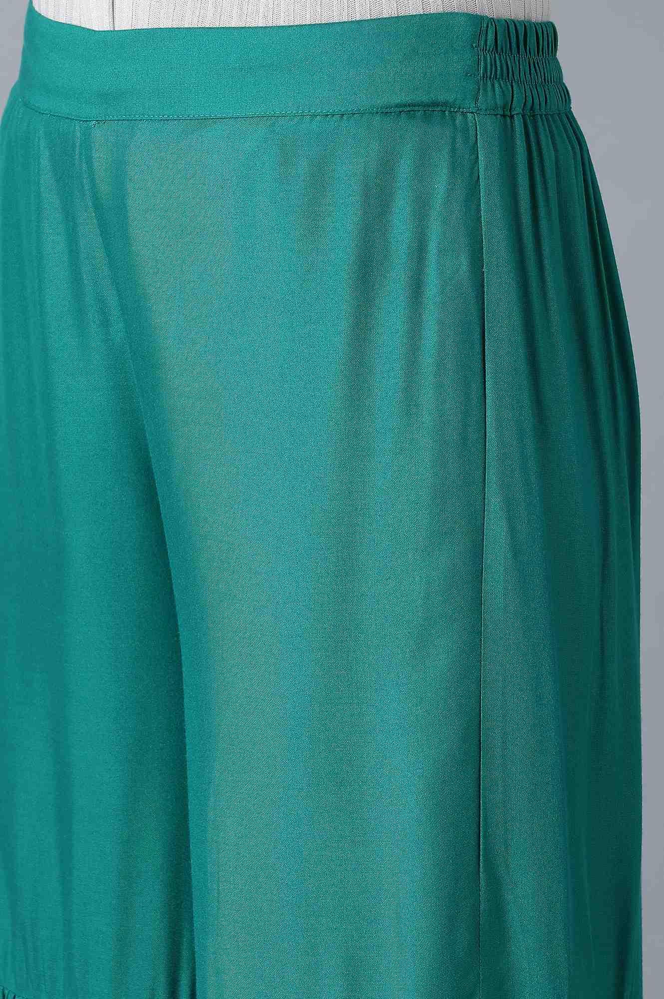 Signature Green Embroidered kurta-Printed Sharara Set - wforwoman