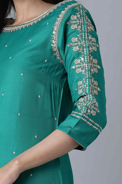 Signature Green Embroidered kurta-Printed Sharara Set - wforwoman