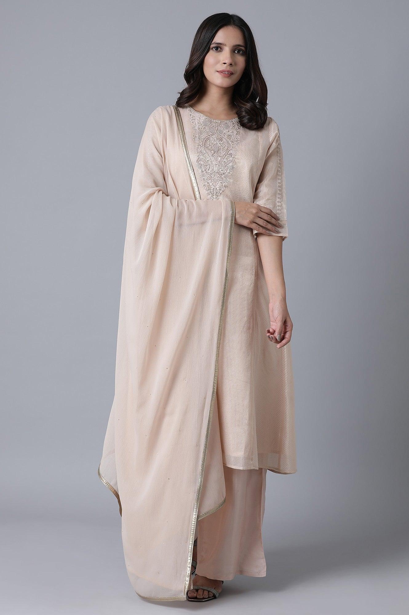 Pink Striped kurta-Parallel Pants Set - wforwoman