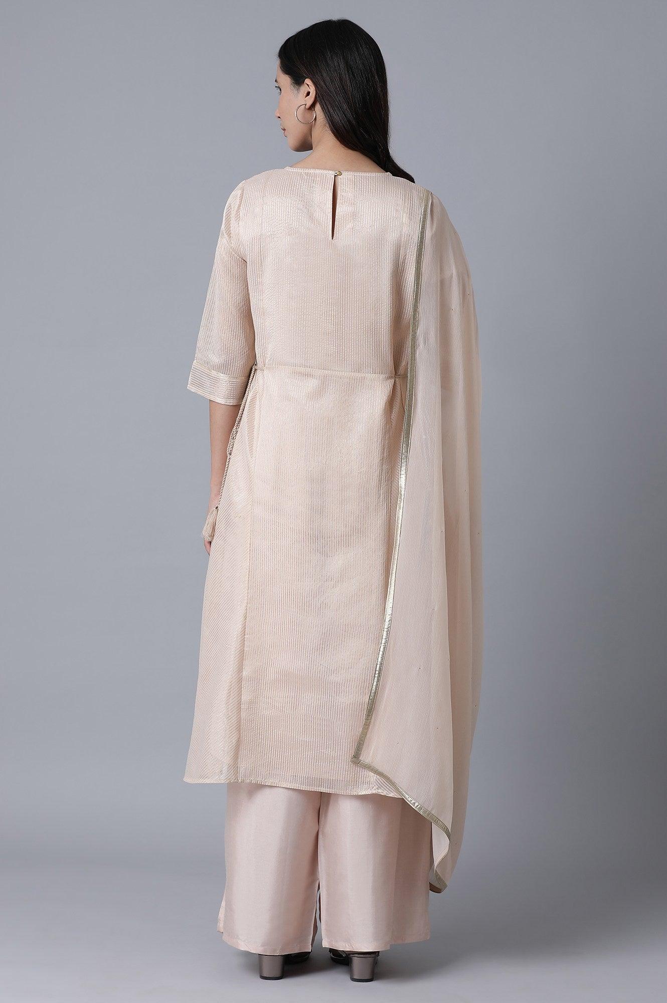 Pink Striped kurta-Parallel Pants Set - wforwoman