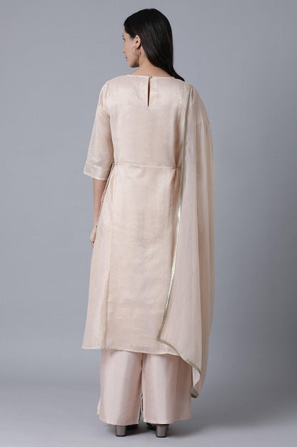 Pink Striped kurta-Parallel Pants Set - wforwoman