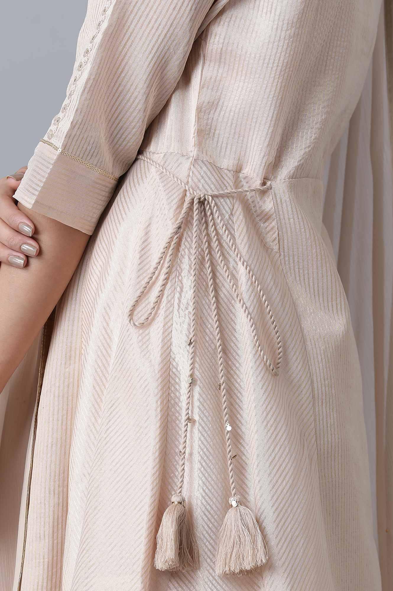 Pink Striped kurta-Parallel Pants Set - wforwoman