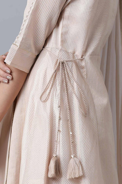 Pink Striped kurta-Parallel Pants Set - wforwoman