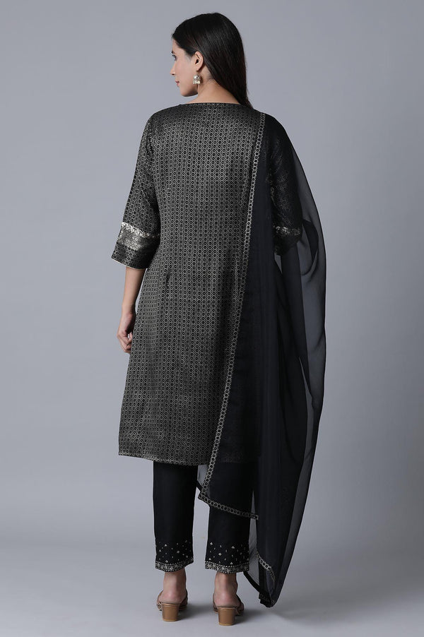 Black Zari A-Line kurta-Slim Pants Set