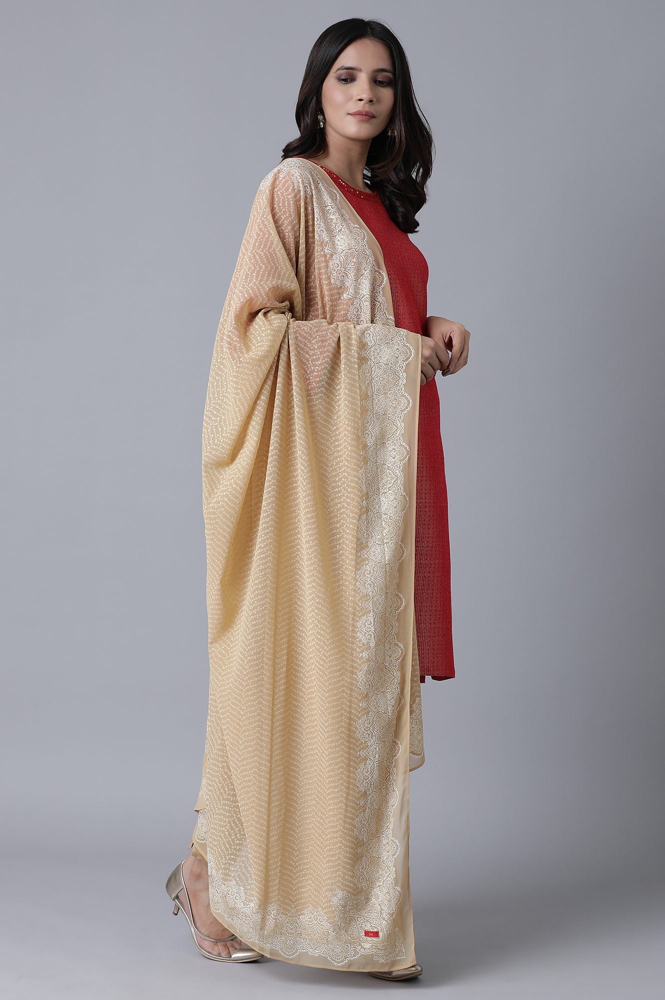 Chilli Red Zari Dobby Straight Kurta-Slim Pant Set With Dupatta