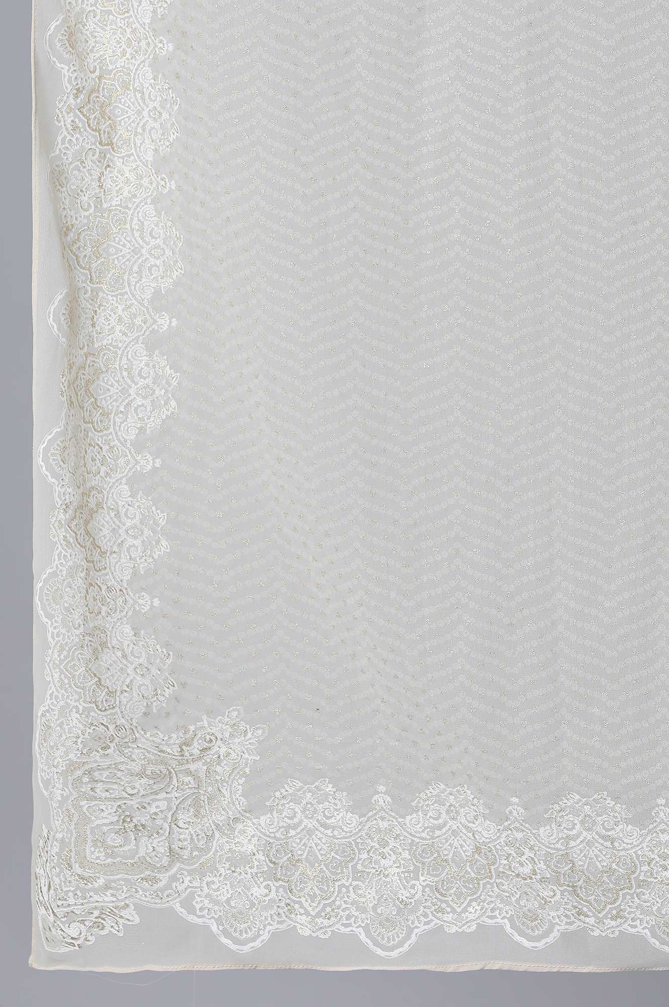 Off-White Zari Dobby Straight Kurta-Slim Pant Set With Dupatta