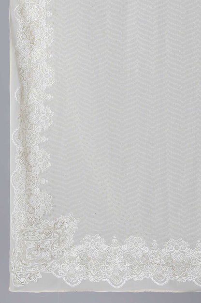 Off-White Zari Dobby Straight Kurta-Slim Pant Set With Dupatta