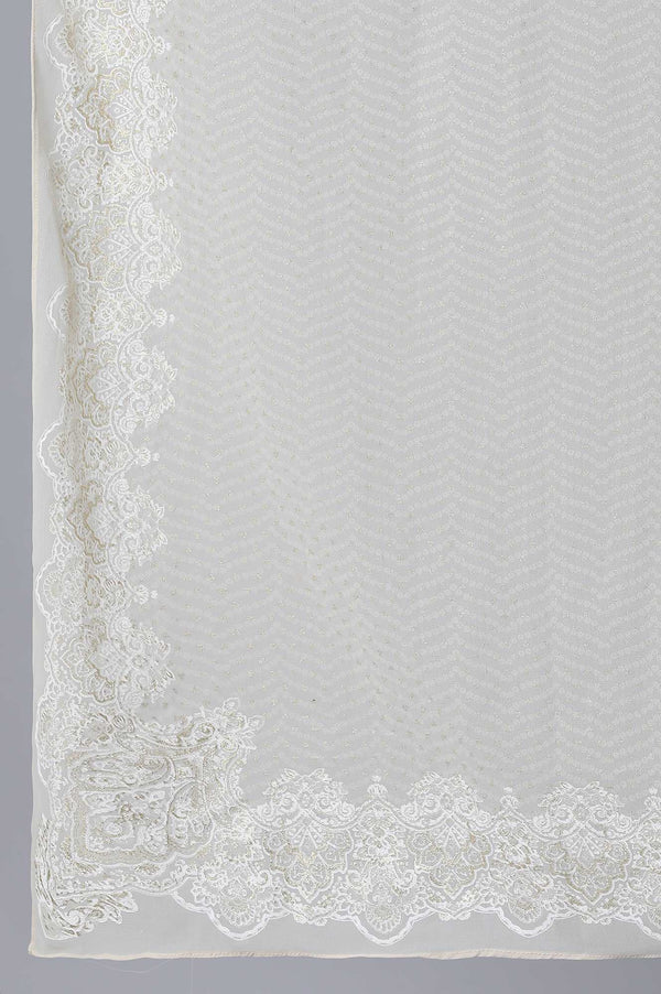 Off-White Zari Dobby Straight Kurta-Slim Pant Set With Dupatta