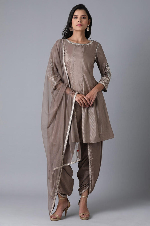 Grey Printed Short kurta-Pants Set