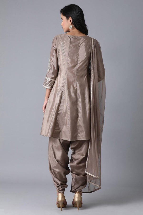 Grey Printed Short kurta-Pants Set