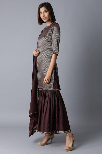 Dark Purple kurta-Sharara-Dupatta Set - wforwoman