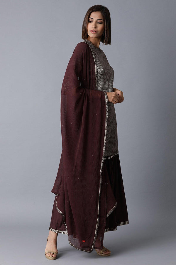 Dark Purple kurta-Sharara-Dupatta Set