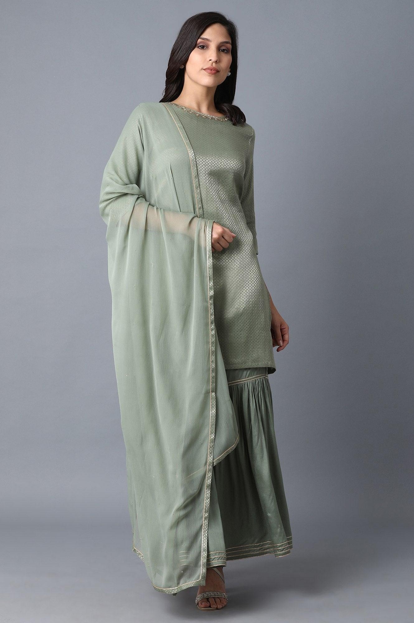 Signature Green kurta-Sharara-Dupatta Set - wforwoman