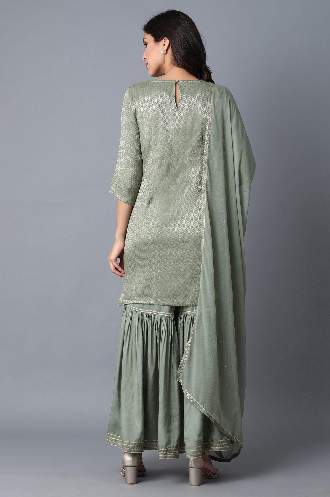 Signature Green kurta-Sharara-Dupatta Set - wforwoman