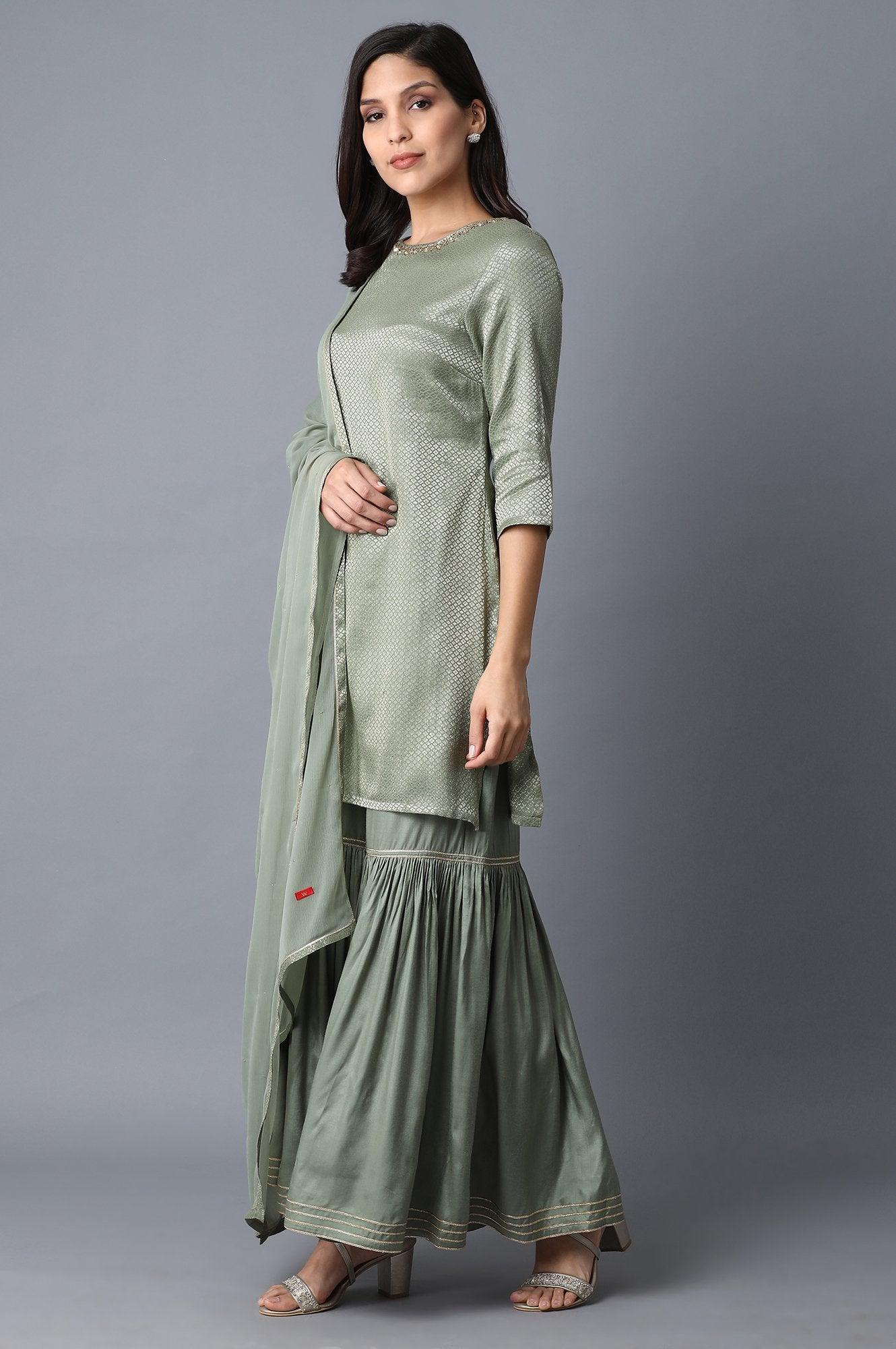 Signature Green kurta-Sharara-Dupatta Set - wforwoman