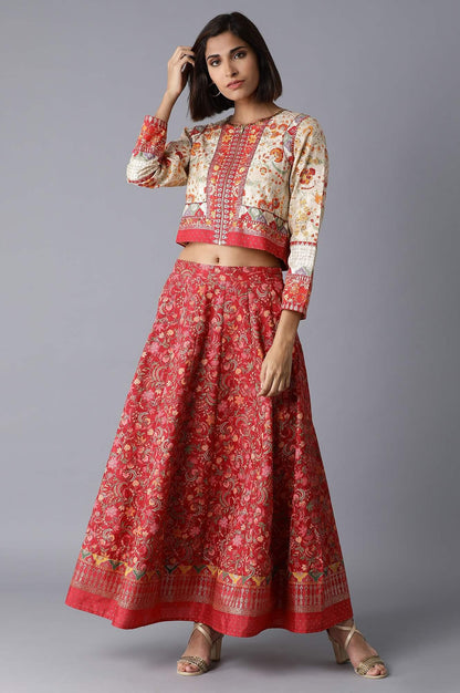 Ecru Bomber Jacket-Kalidar Skirt Set - wforwoman