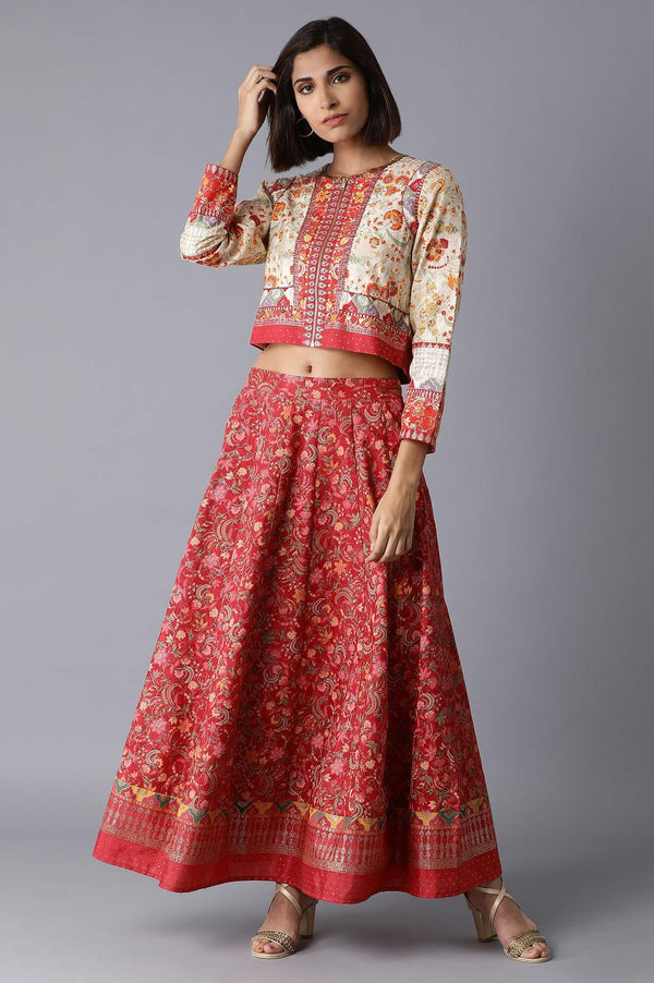 Ecru Bomber Jacket-Kalidar Skirt Set