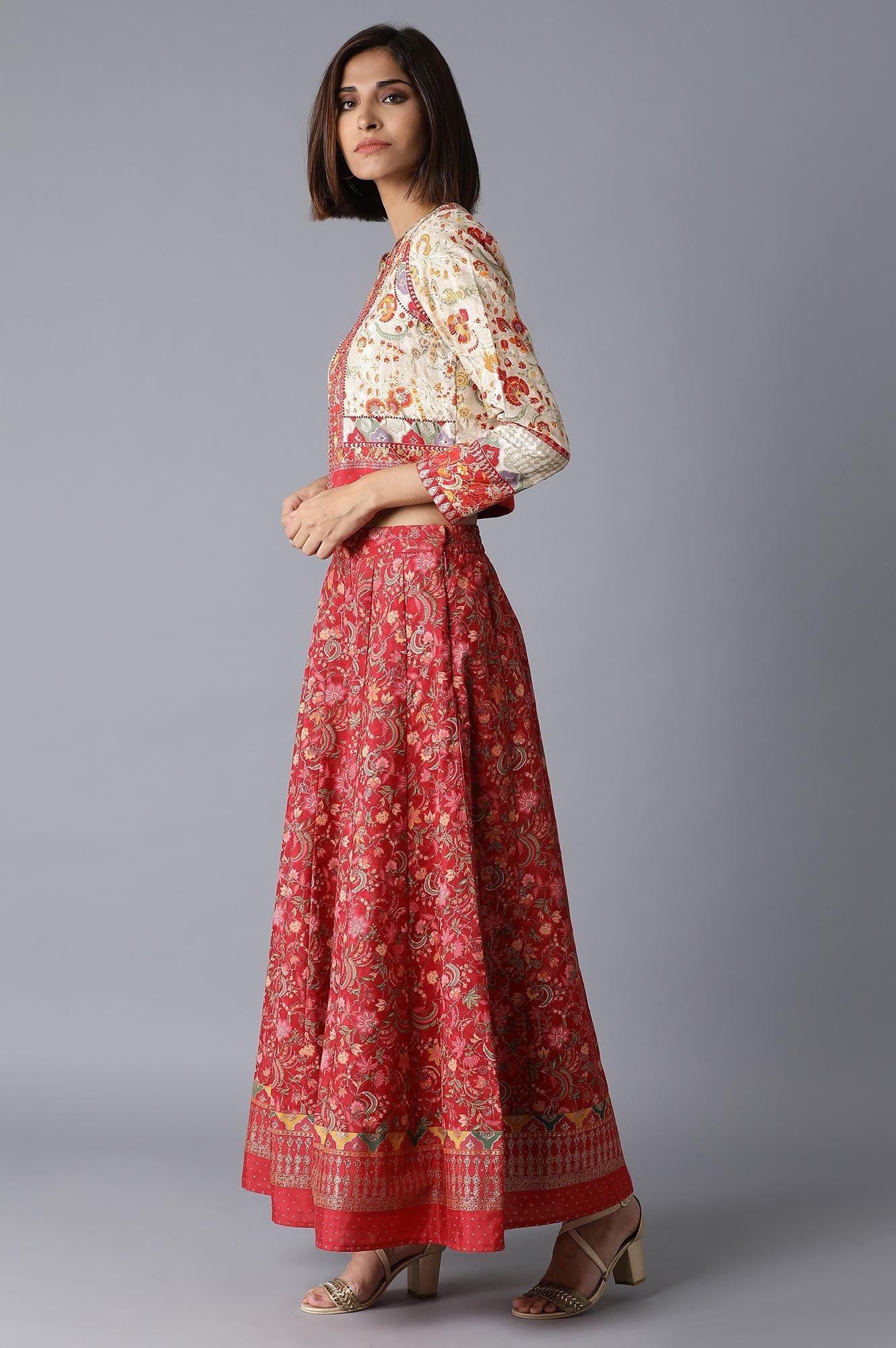 Ecru Bomber Jacket-Kalidar Skirt Set - wforwoman