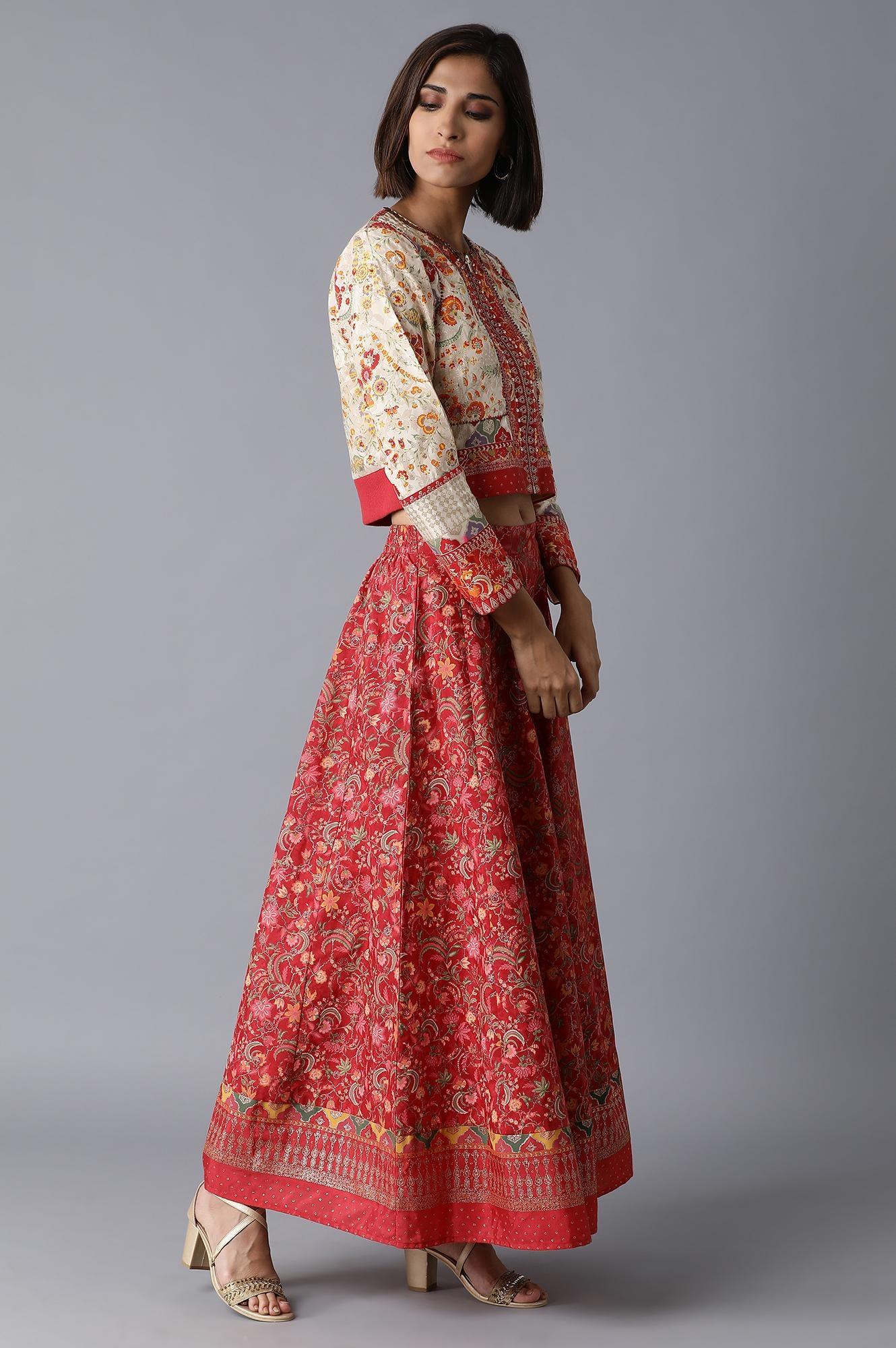 Ecru Bomber Jacket-Kalidar Skirt Set - wforwoman