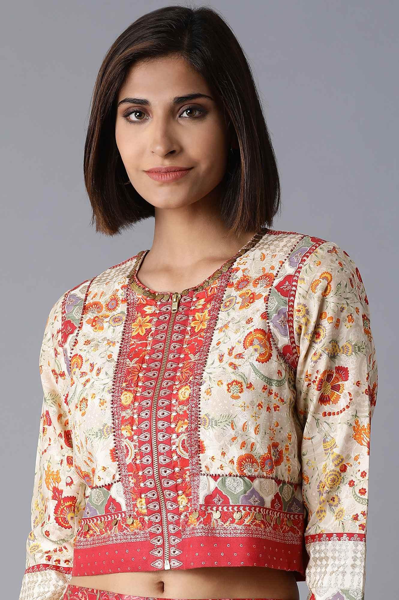 Ecru Bomber Jacket-Kalidar Skirt Set - wforwoman