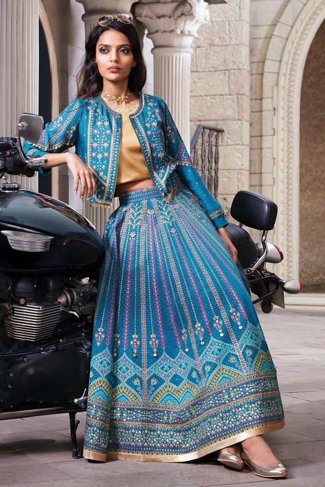 Green Bomber Jacket-Kalidar Skirt Set - wforwoman