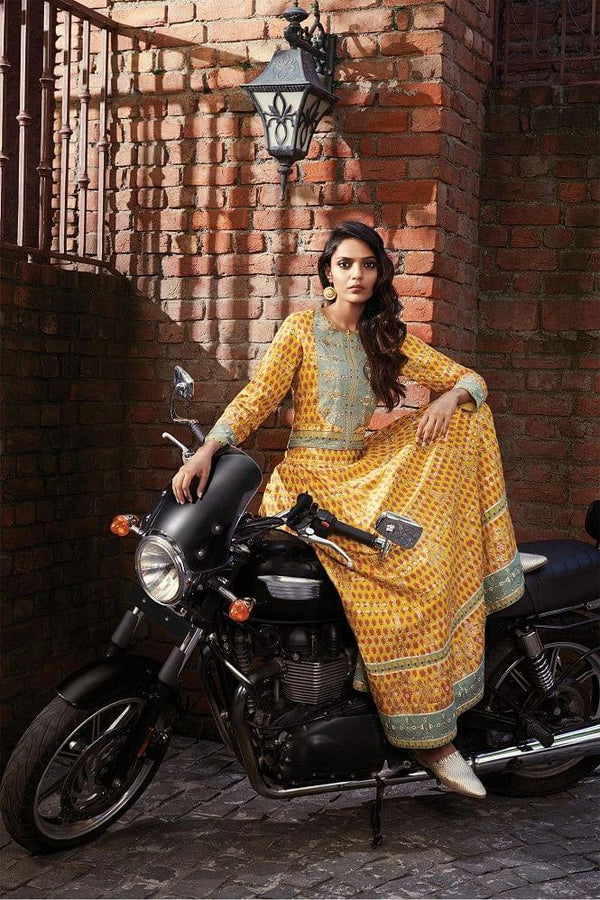 Yellow Bomber Jacket-Kalidar Skirt Set