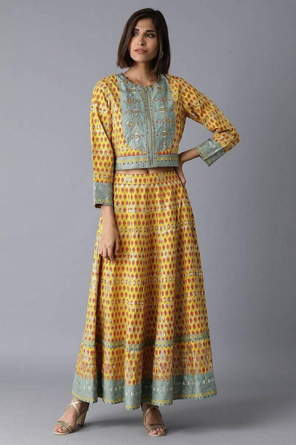 Yellow Bomber Jacket-Kalidar Skirt Set - wforwoman