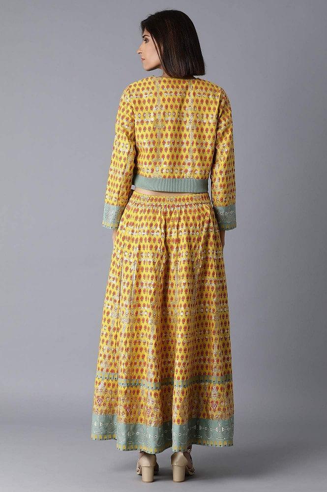 Yellow Bomber Jacket-Kalidar Skirt Set - wforwoman