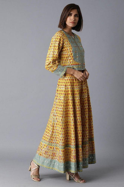 Yellow Bomber Jacket-Kalidar Skirt Set - wforwoman