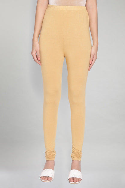 Gold Solid Knitted Women Churidar