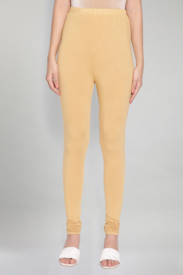 Gold Solid Knitted Women Churidar