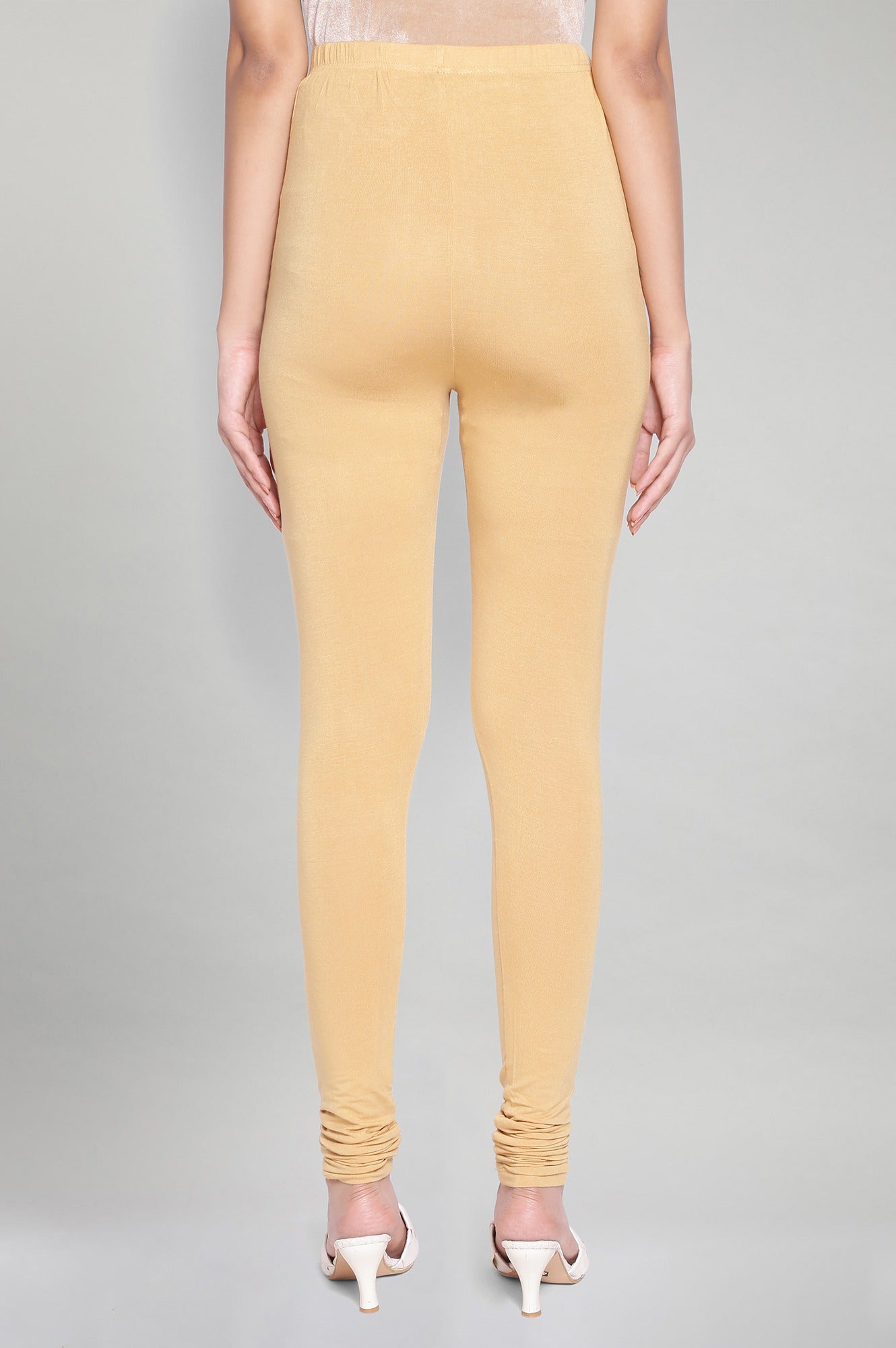 Gold Solid Knitted Women Churidar