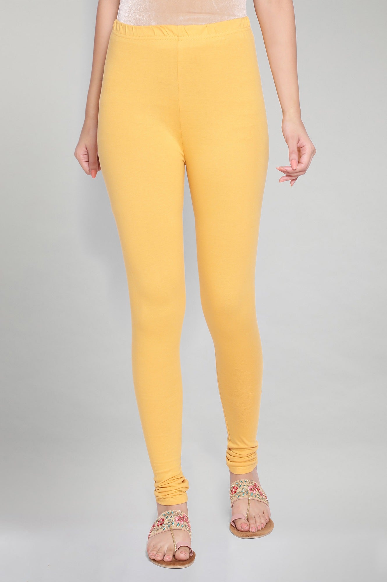 Yellow Solid Knitted Women Churidar