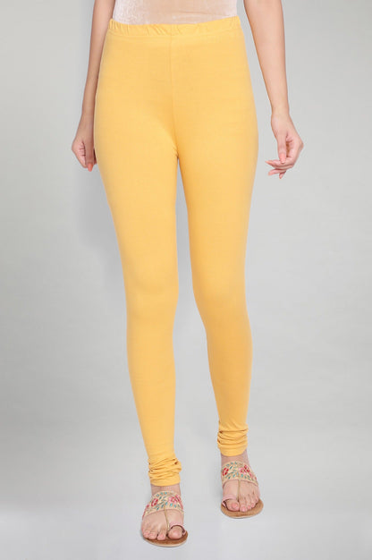 Yellow Solid Knitted Women Churidar